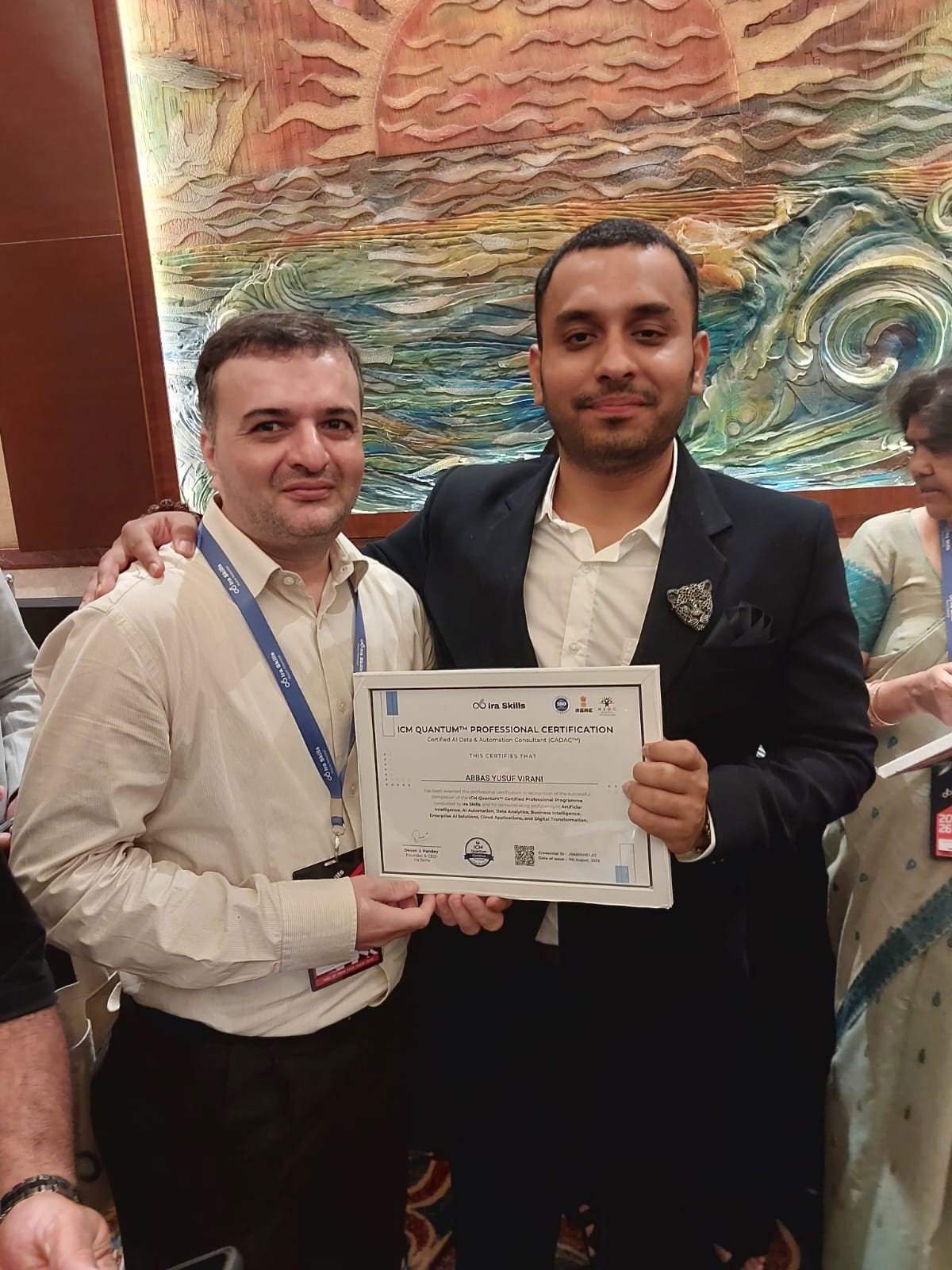 Abbas Virani receiving the ICM Quantum Professional Certification from Deven U Pandey, Founder & CEO of Ira Skills